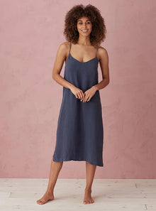  Navy Blue Alice 100% Linen Cami Nightie