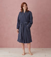 Navy Blue Layla 100% Linen Robe The Secret Linen Store