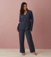 Navy Blue Polly 100% Linen Pyjama Top The Secret Linen Store