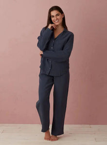  Navy Blue Tilly 100% Linen Pyjama Bottoms The Secret Linen Store