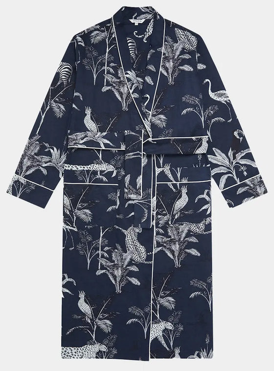 Navy Botanical Jungle Organic Cotton Robe Myza