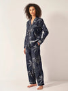 Navy Botanical Jungle Women's Long Sleeve Organic Cotton Pyjama Trouser Set Myza