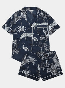  Navy Botanical Jungle Women's Short Sleeve Organic Cotton Pyjama Short Set Myza