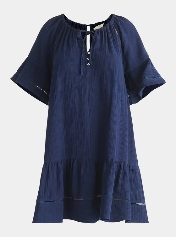 Navy Cheesecloth Swing Dress Paisie