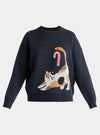 Navy Christmas Jumper With Cat and Candy Cane Paisie