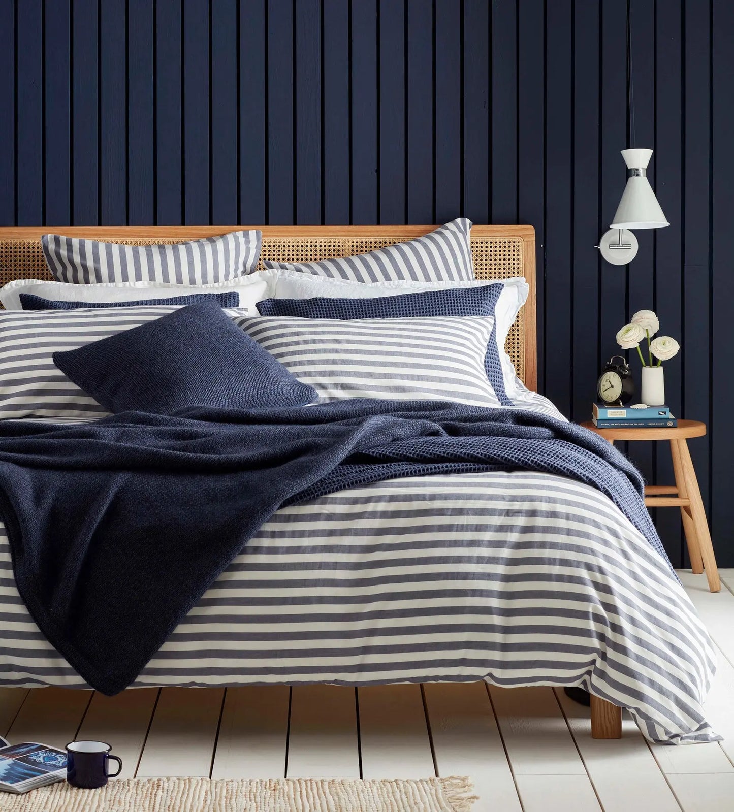 Navy Coastal Stripe 100% Cotton Bed Linen The Secret Linen Store