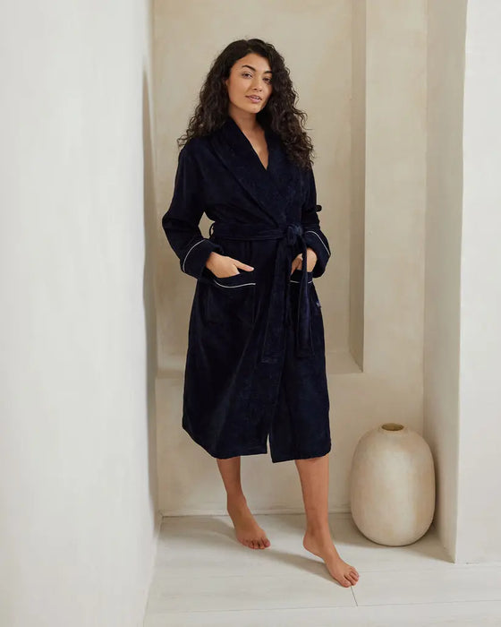 Navy Cotton Towelling Dressing Gown Chelsea Peers