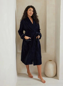  Navy Cotton Towelling Dressing Gown Chelsea Peers