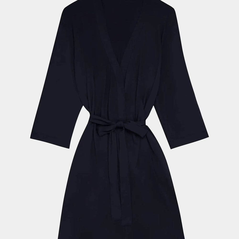 Navy Drape Bamboo Women's Robe Made Wright London