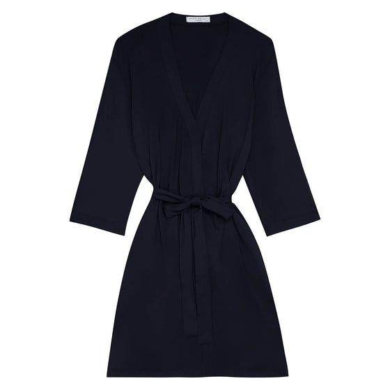 Navy Drape Bamboo Women's Robe Made Wright London