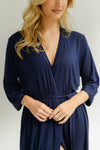 Navy Drape Bamboo Women's Robe Made Wright London