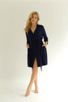 Navy Drape Bamboo Women's Robe Made Wright London