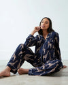 Navy Giraffe Maternity Print Organic Cotton Long Pyjama Set Chelsea Peers