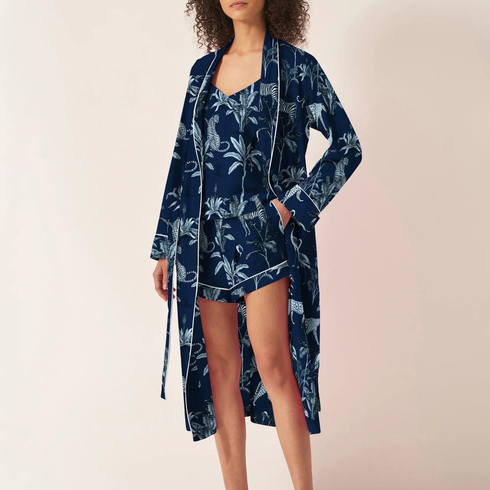 Navy Jungle Organic Cotton Robe Myza