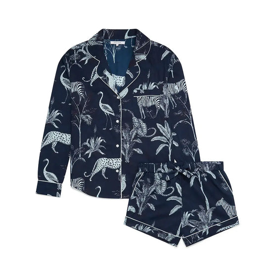 Navy Jungle Women's Long Sleeve Organic Cotton PJ Short Set Myza