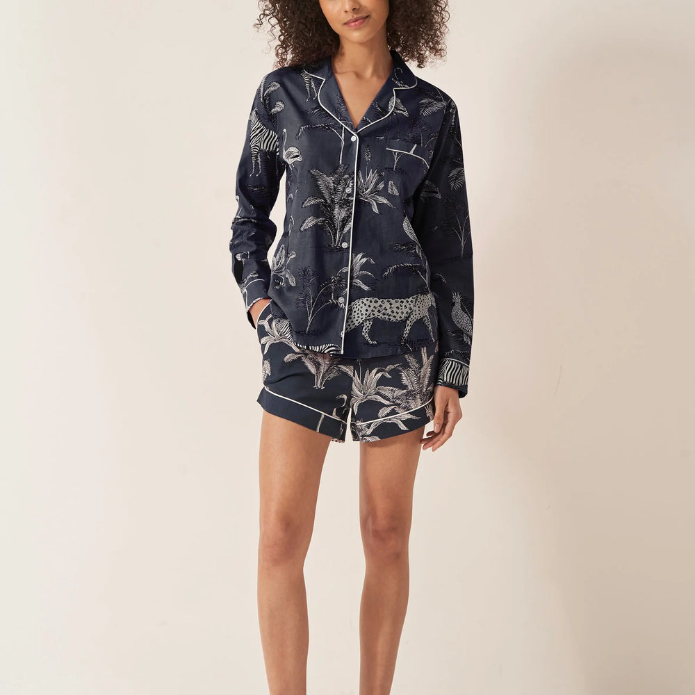 Navy Jungle Women's Long Sleeve Organic Cotton PJ Short Set Myza