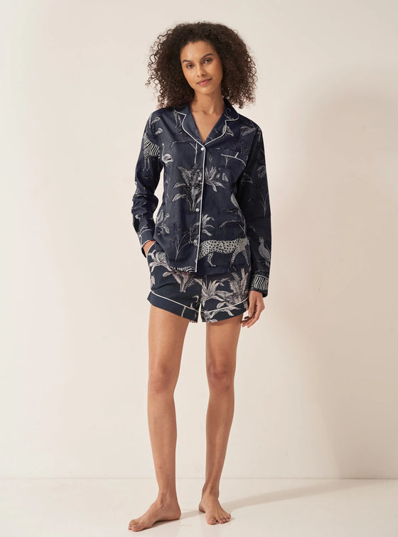 Navy Jungle Women's Long Sleeve Organic Cotton PJ Short Set Myza