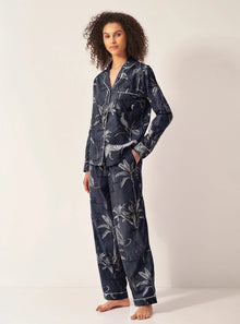  Navy Jungle Women's Long Sleeve Organic Cotton Pyjama Trouser Set Myza