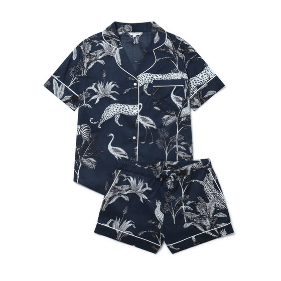 Navy Jungle Women's Short Sleeve Organic Cotton Pyjama Short Set Myza