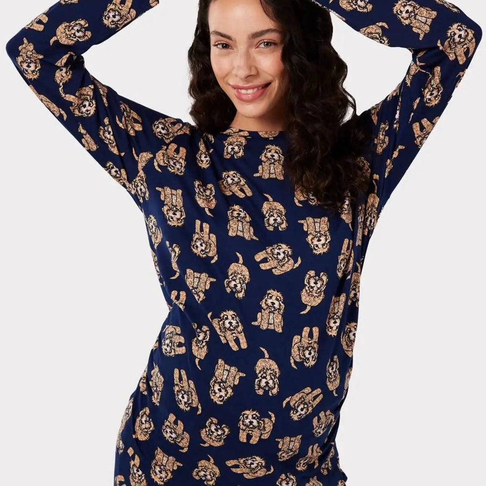 Navy Maternity Cockapoo Print Long Pyjama Set Chelsea Peers