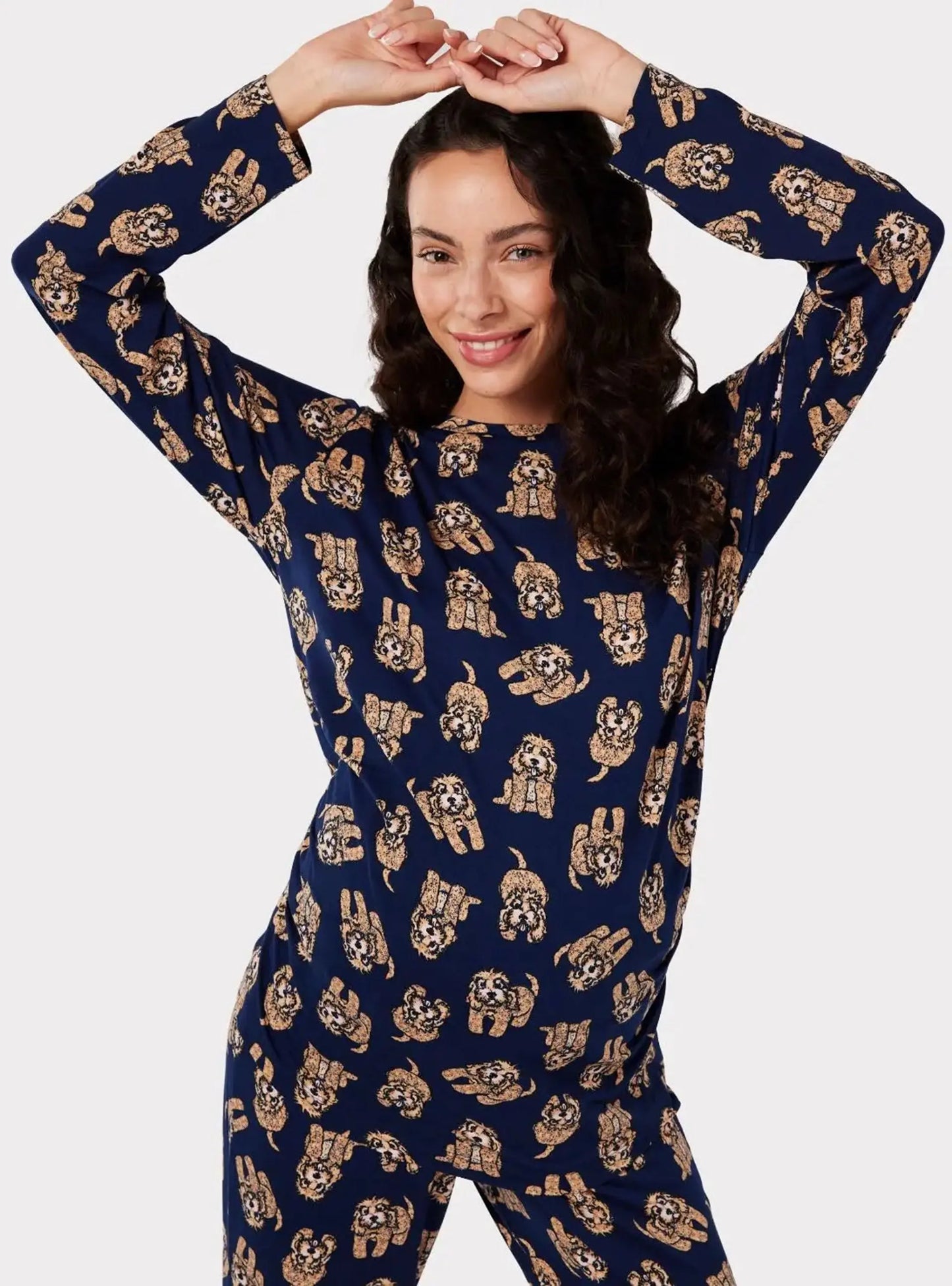 Navy Maternity Cockapoo Print Long Pyjama Set Chelsea Peers