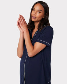  Navy Maternity Modal Button Up Short Pyjama Set Chelsea Peers