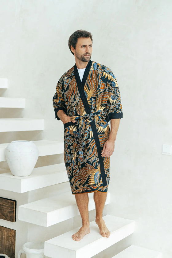 Navy Men's Batik Robe Wear the World