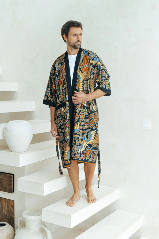 Navy Men's Batik Robe Wear the World