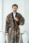 Navy Men's Full Length Batik Robe Wear the World