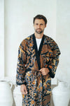 Navy Men's Full Length Batik Robe Wear the World