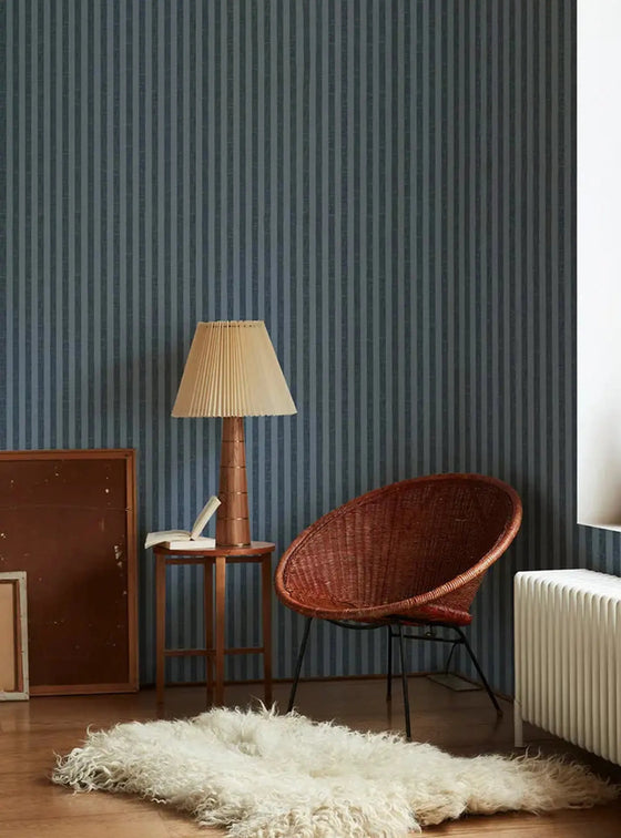 Navy Pembroke Stripe Wallpaper Piglet