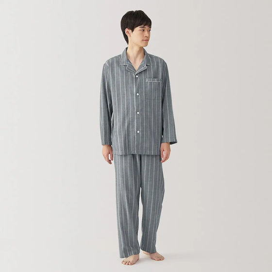 Navy Stripes Men's Side Seamless Double Gauze Pyjamas MUJI UK