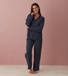  Navy Blue Tilly 100% Linen Pyjama Bottoms The Secret Linen Store