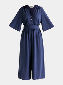  Navy V-Neck Culotte Jumpsuit Paisie