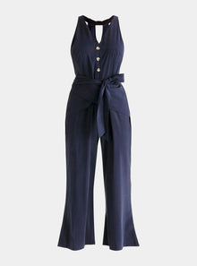  Navy Waist Tie Jumpsuit Paisie