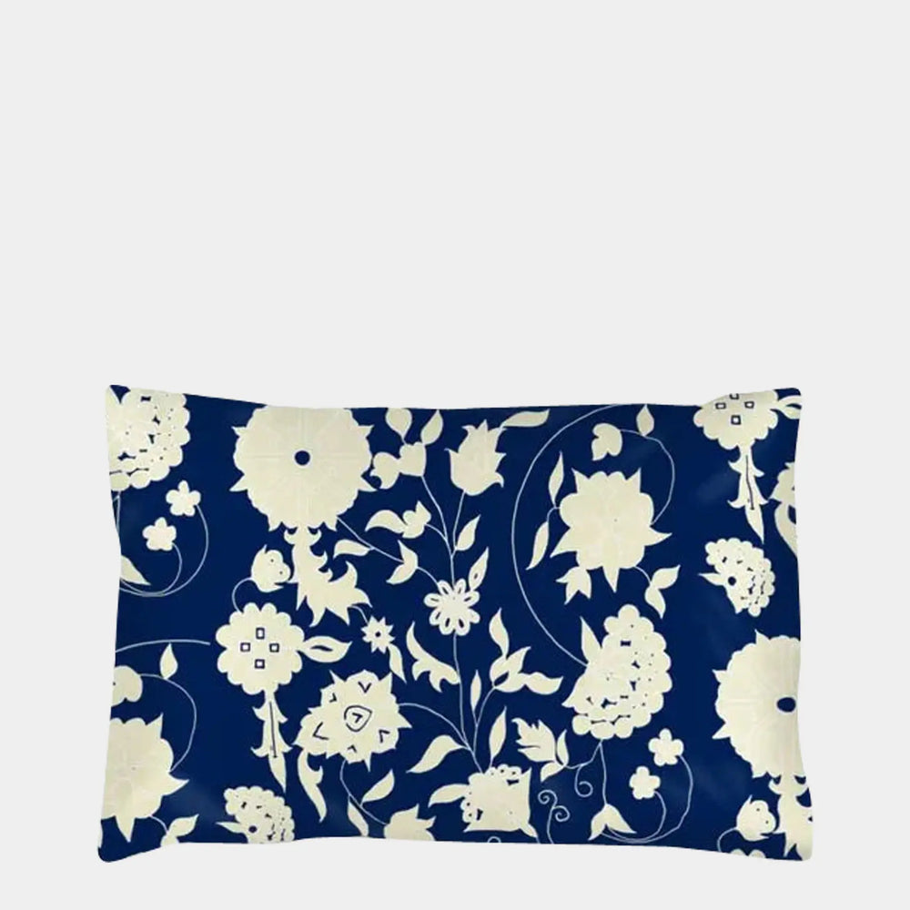 Navy With Carpet Flower Pattern Silk Pillowcase Long Studio Design