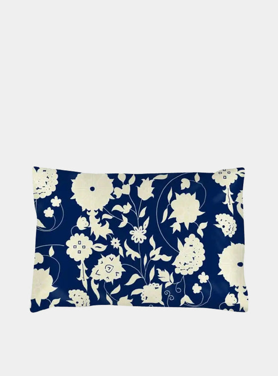 Navy With Carpet Flower Pattern Silk Pillowcase Long Studio Design