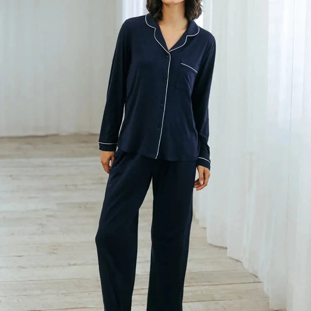 Navy Women's TENCELª Modal Long Button Up Pyjama Set Chelsea Peers