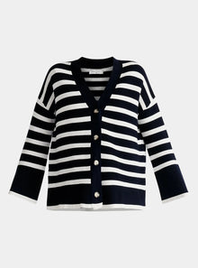  Navy and White Paisie Striped Ribbed Cardigan Paisie