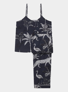  Navy Botanical Jungle Women's Organic Cotton Cami Trouser Set