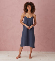  Navy Blue Alice 100% Linen Cami Nightie The Secret Linen Store