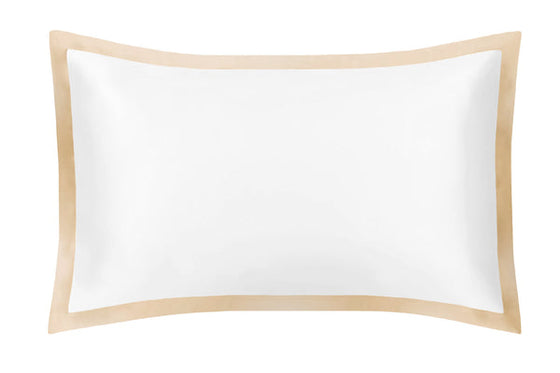 Mayfairsilk Brilliant White and Champagne Oxford Pure Silk Pillowcase MayfairSilk