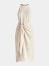 Oatmeal Linen Blend Waist Tie Dress Paisie