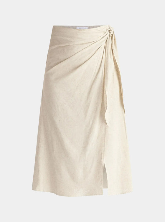 Oatmeal Linen Blend Wrap Skirt Paisie