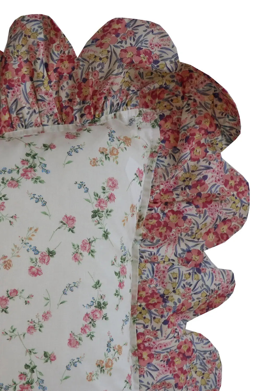 Oblong Scallop Ruffle Cushion Made With Liberty Fabric ELIZABETH & SWIRLING PETALS Coco & Wolf