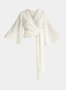  Off White Textured Wrap Kimono Blouse Paisie