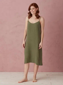  Olive Green Alice 100% Linen Cami Nightie The Secret Linen Store