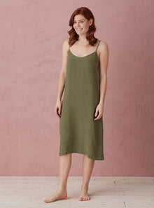  Olive Green Alice 100% Linen Cami Nightie