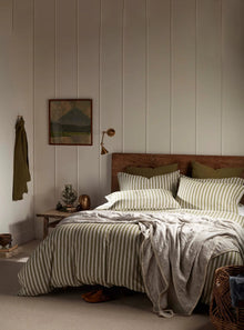  Olive Green Fred Stripe Brushed 100% Organic Cotton Bed Linen