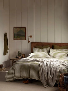  Olive Green Fred Stripe Brushed 100% Organic Cotton Bed Linen The Secret Linen Store